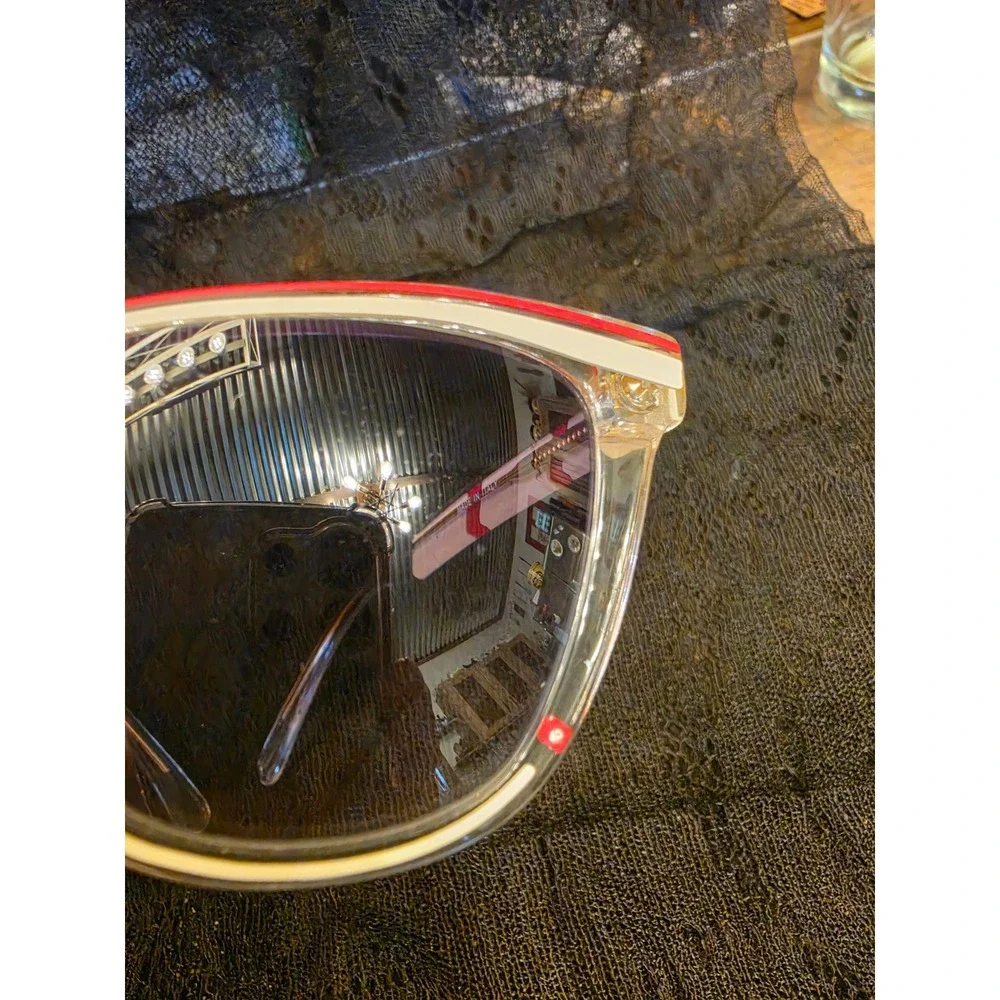 RARE Vintage Divina N 66 Cat Eye Sunglasses Made in Italy Clear White Red Stripe